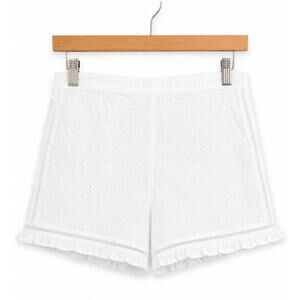 J.O.A Los Angeles White Eyelet Lace Shorts High Waist Ruffle Hem Retro Feminine